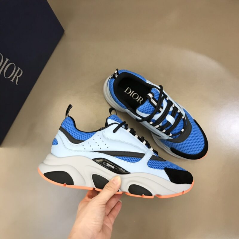 DIOR B22 Sneaker Blue Technical Mesh Light Blue Grey Orange - Image 4