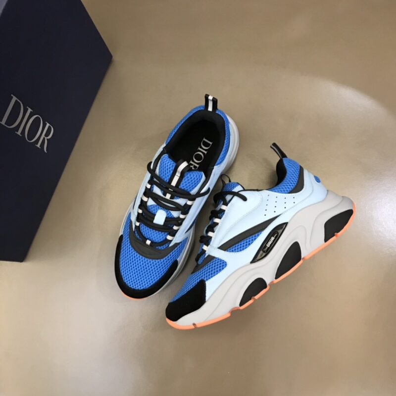 DIOR B22 Sneaker Blue Technical Mesh Light Blue Grey Orange - Image 5